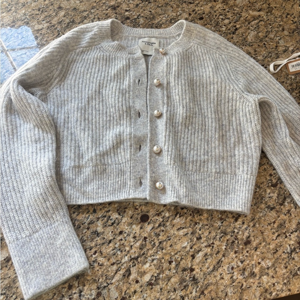Abercrombie & Fitch Gray Cardigan Sweater with Ribbed Texture